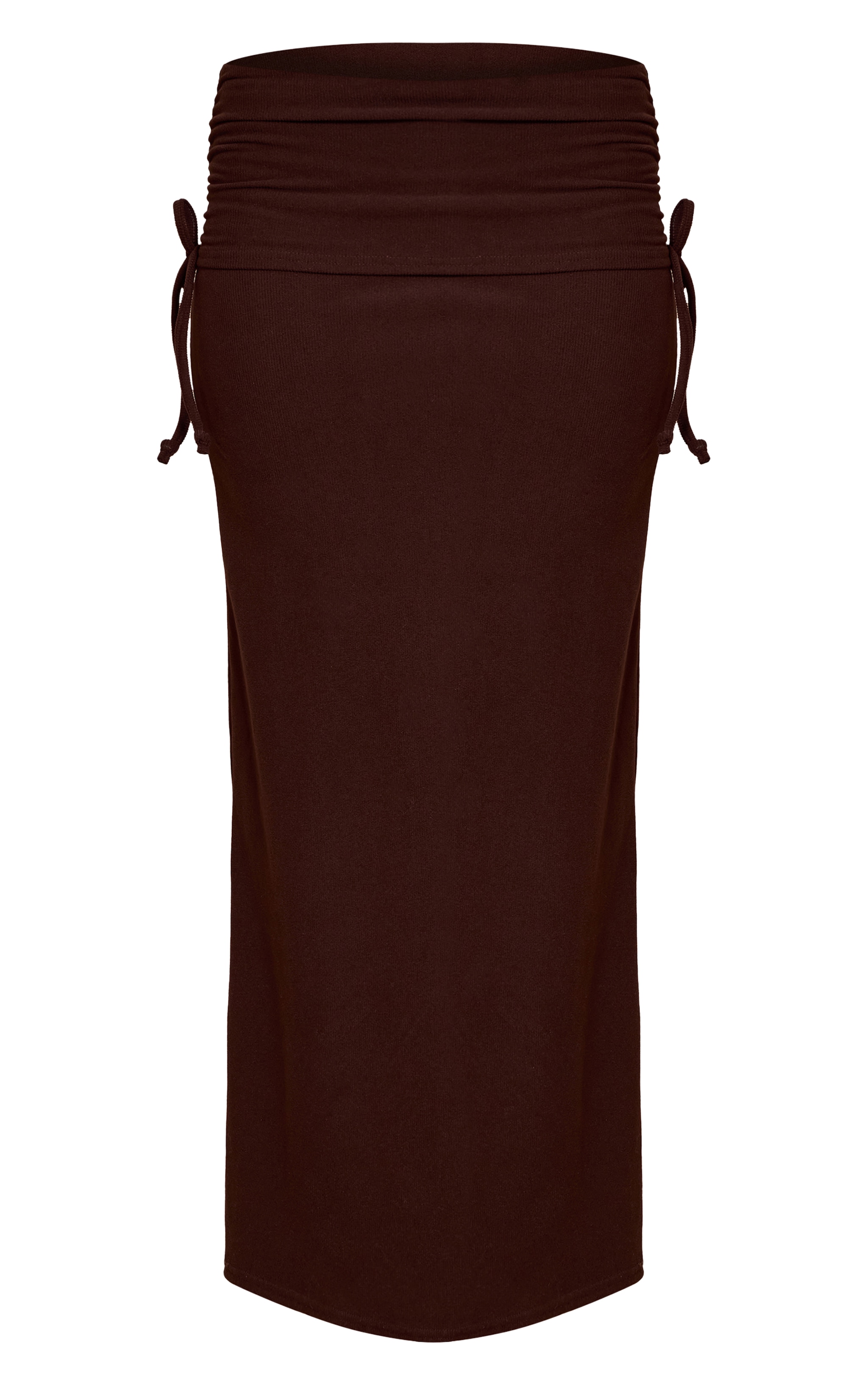 Chocolate Brushed Rib Ruched Detail Maxi Skirt image 5