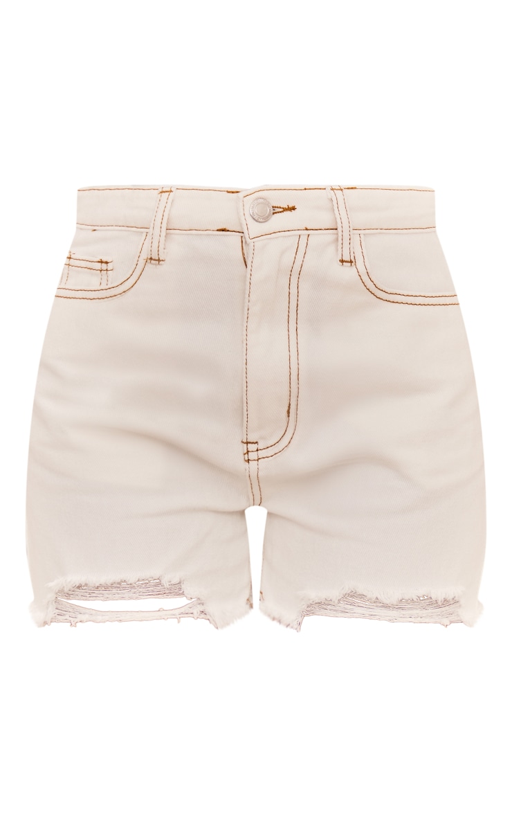 Petite Ecru Ripped Denim Shorts image 6