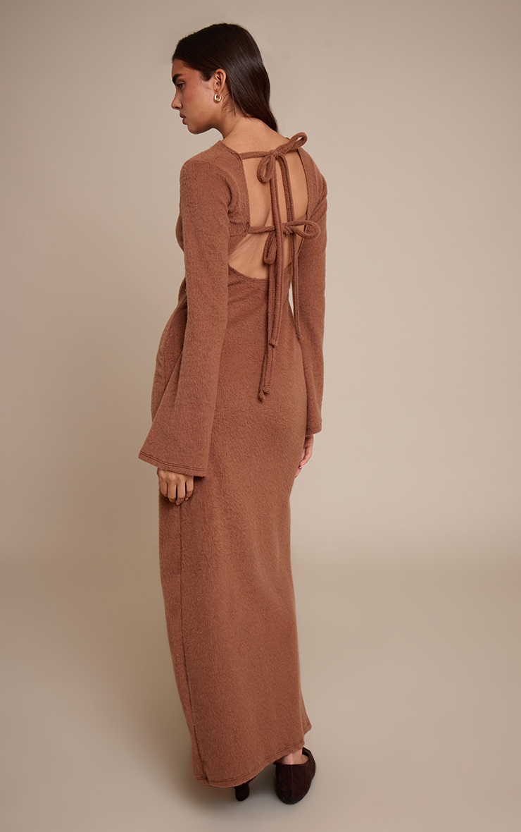 Chocolate Brushed Tie Back Long Sleeve Maxi Dress