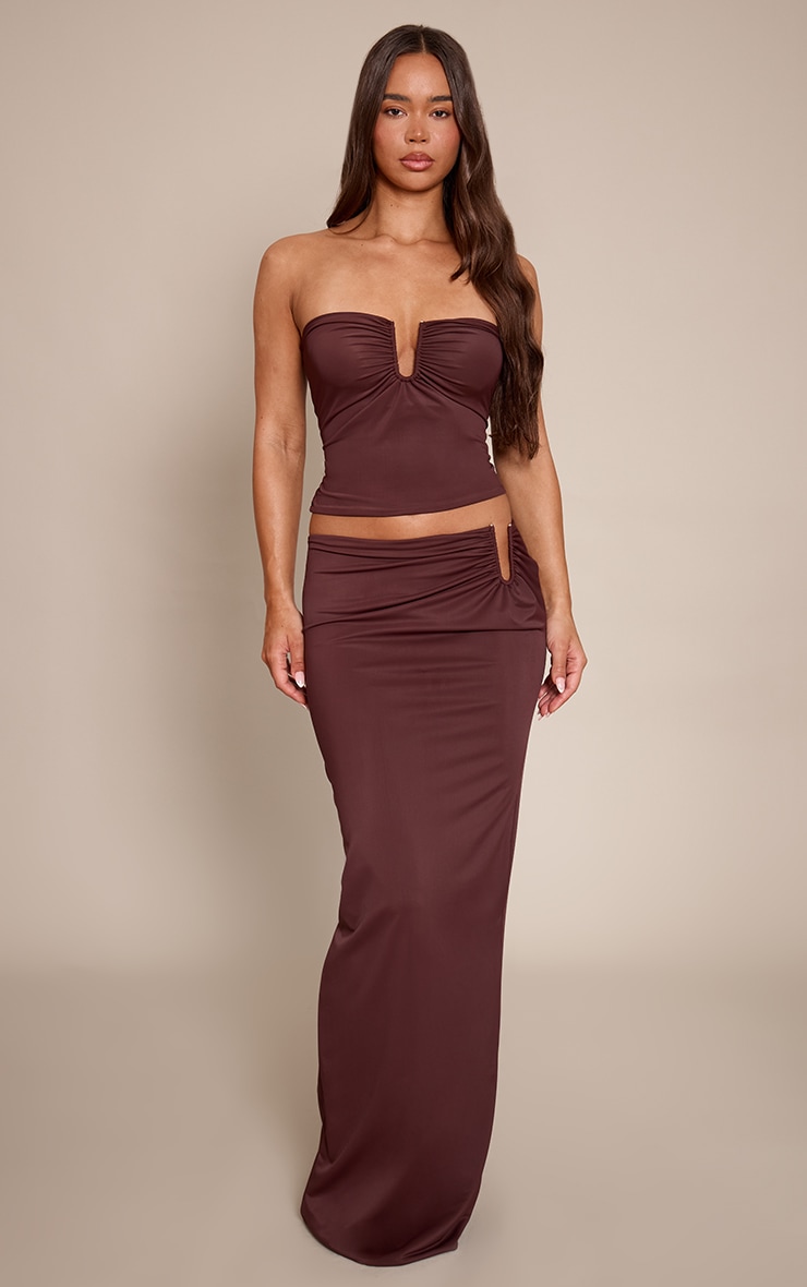 Chocolate Matte Sculpt V Bar Ruched Bandeau Top image 3