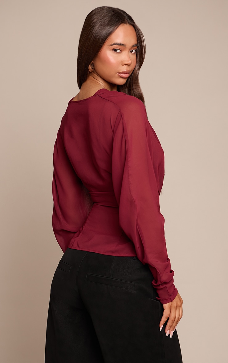 Plum Chiffon Cowl Neck Long Sleeve Blouse image 2