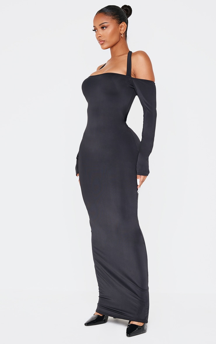 Shape Black Sculpt Bardot Halter Tie Maxi Dress image 3