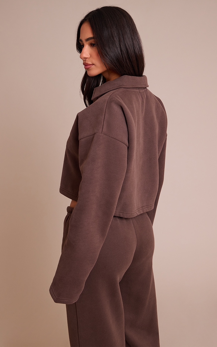 Petite Chocolate Cropped Button Up Collared Sweatshirt image 2