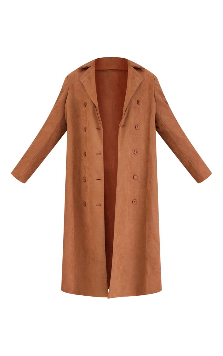 Brown Belted Faux Suede Trench Coat image 5