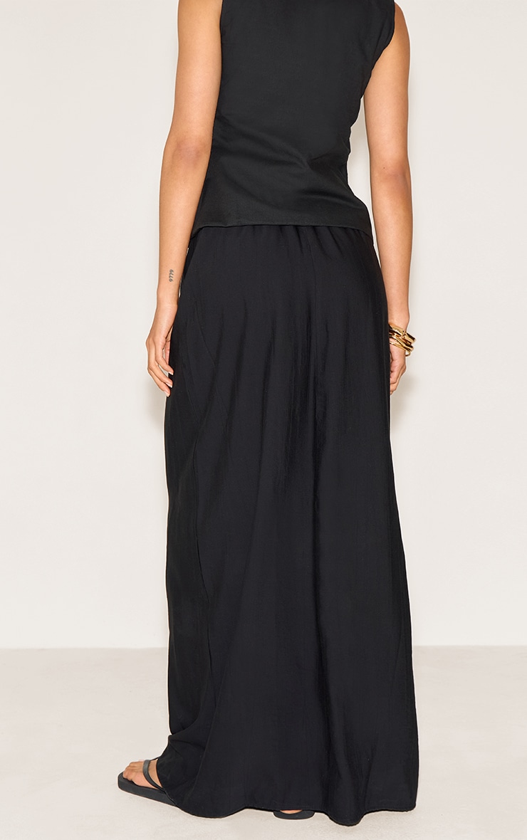Black Textured Draw String Maxi Skirt image 3