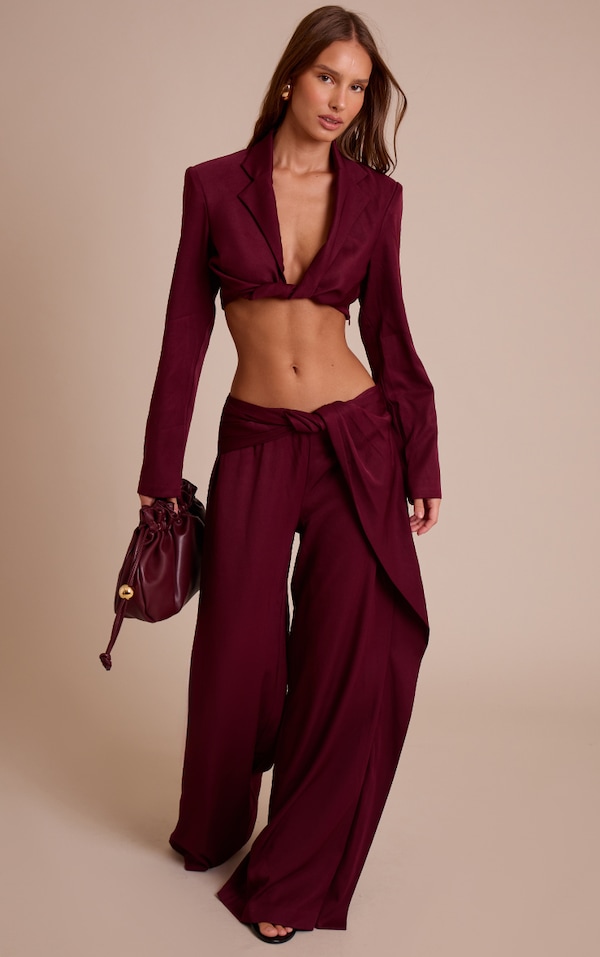 Dark Wine Twist Detail Pants