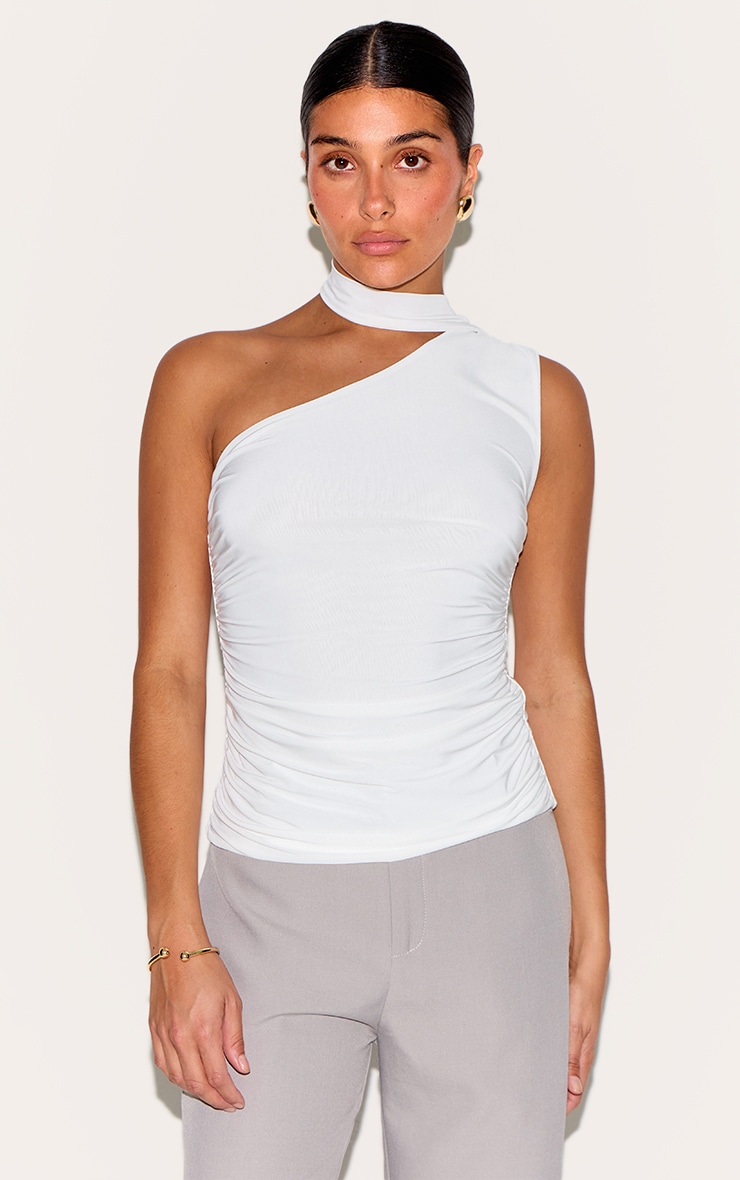 Petite Top long doublé blanc à détail noué image 1