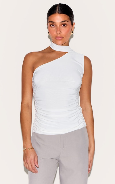 Petite Top long doublé blanc à détail noué
