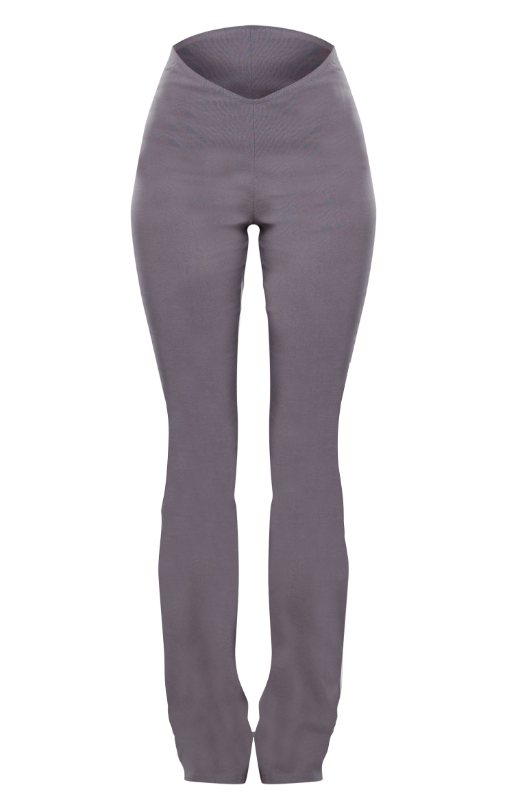 Charcoal Grey Stretch Dip Waist Flare Trousers image 5