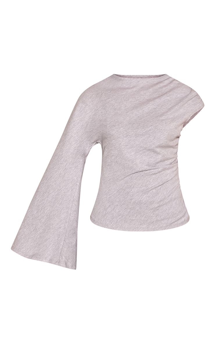 Grey Cotton One Sleeve Detail T-Shirt image 5