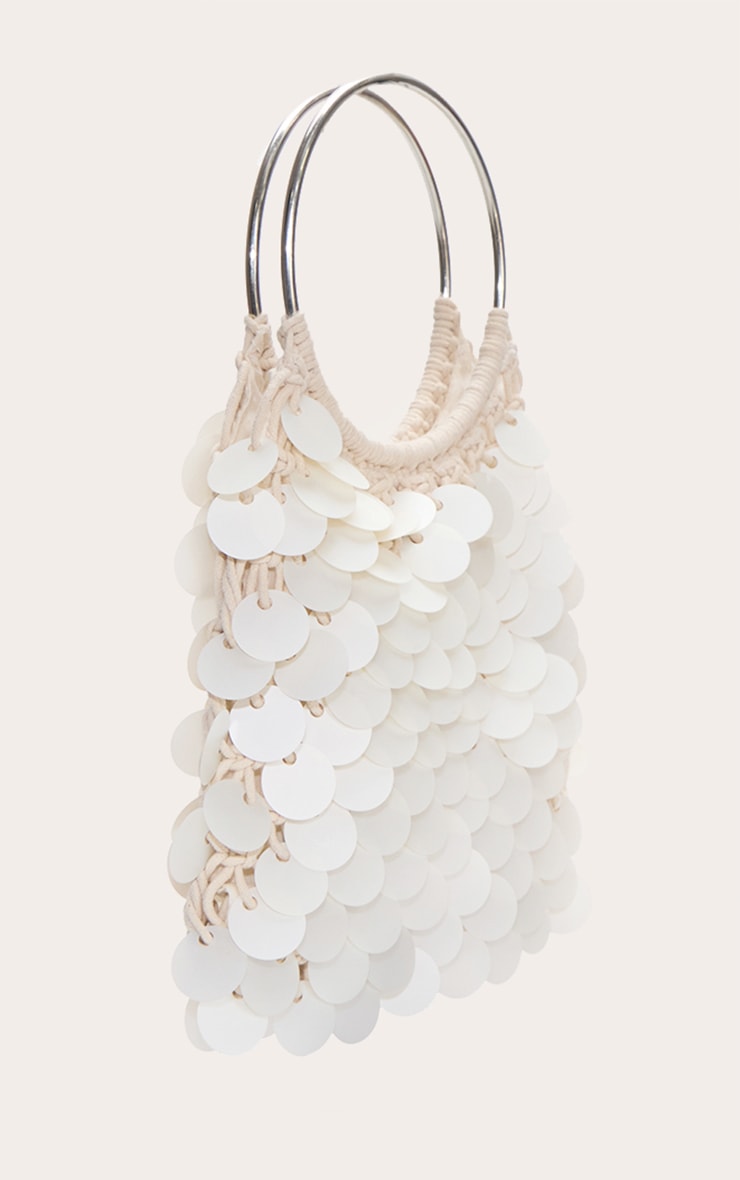 Cream Raffia Matte Sequin Handbag image 4