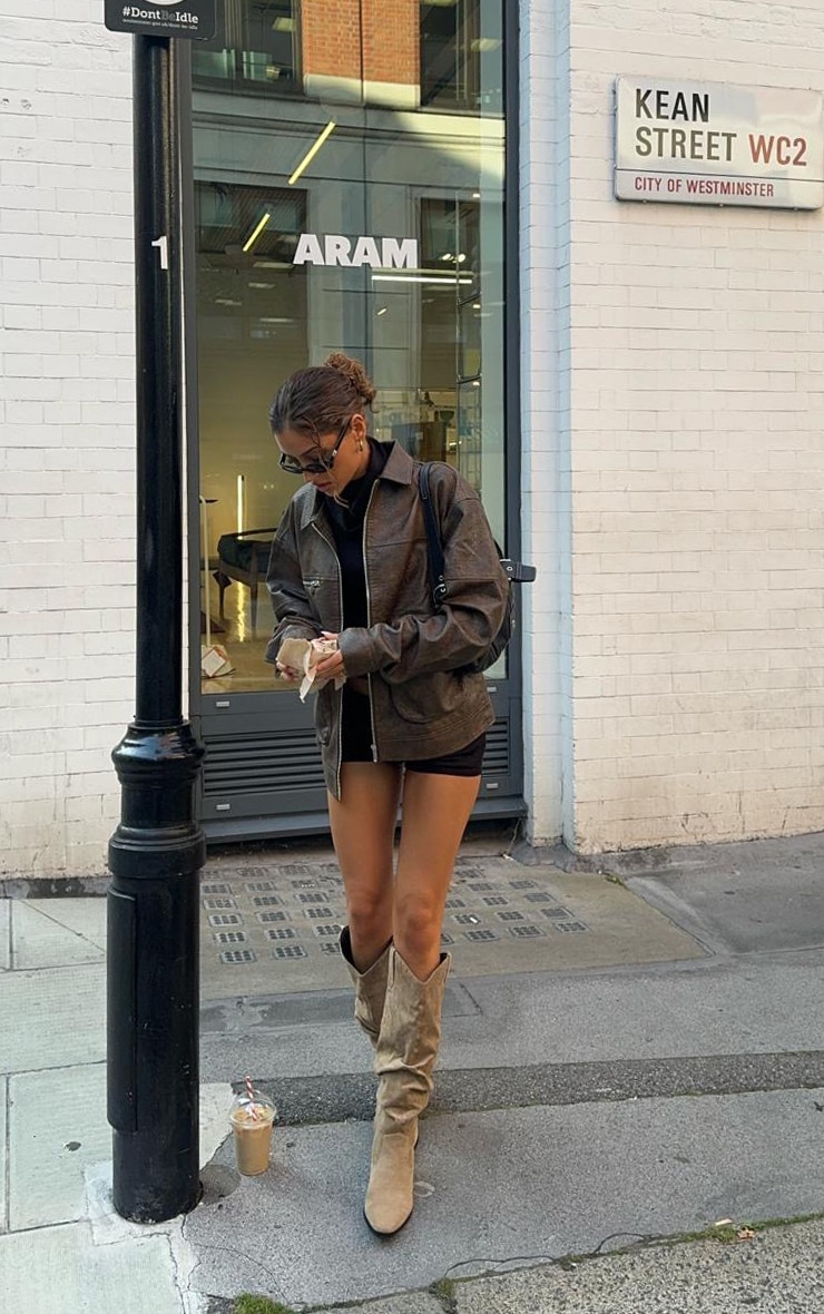 Tall Brown Faux Leather Oversized Utility Jacket image 1