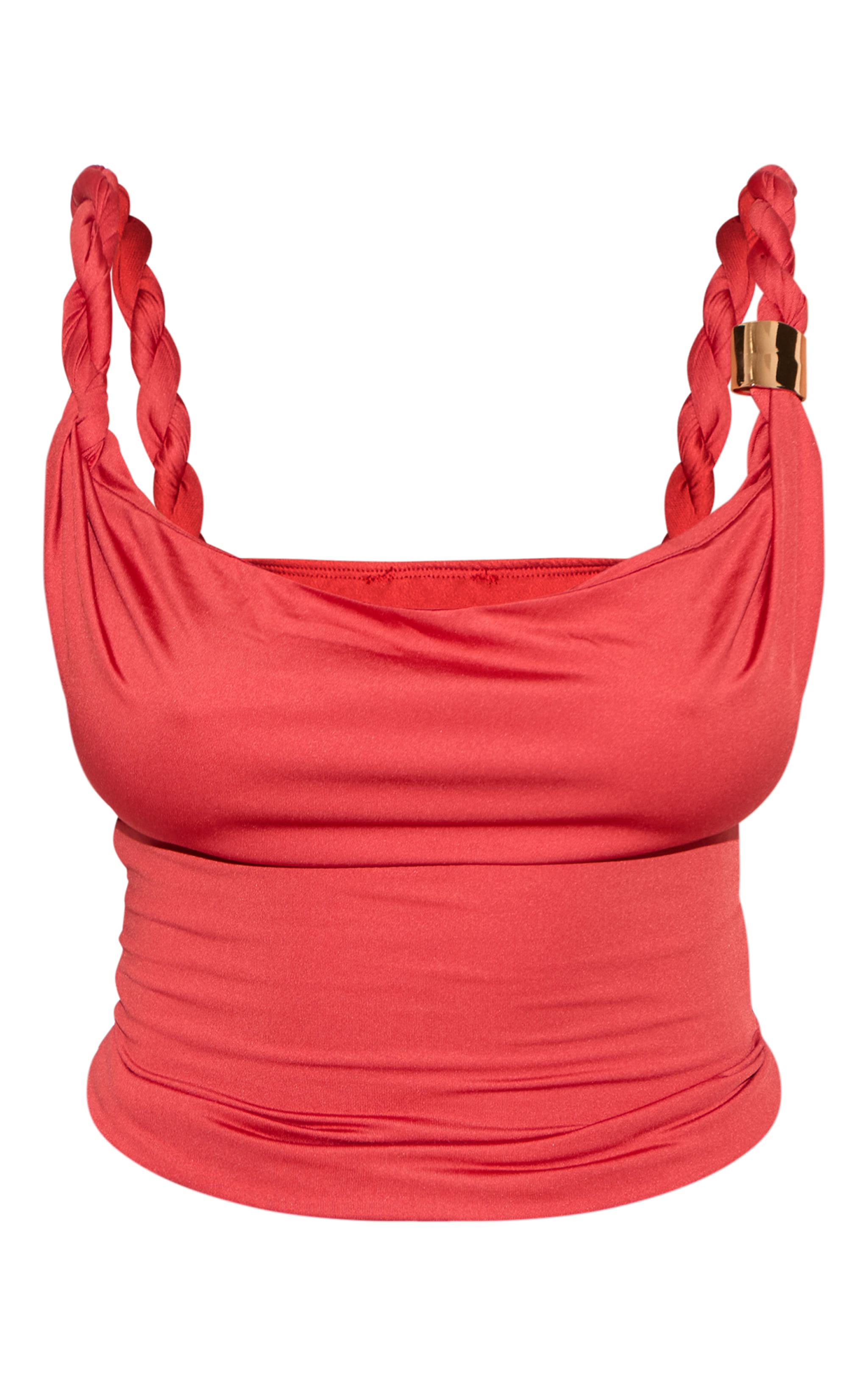 Shape Red Cowl Neck Twisted Gold Trim Strap Top image 5