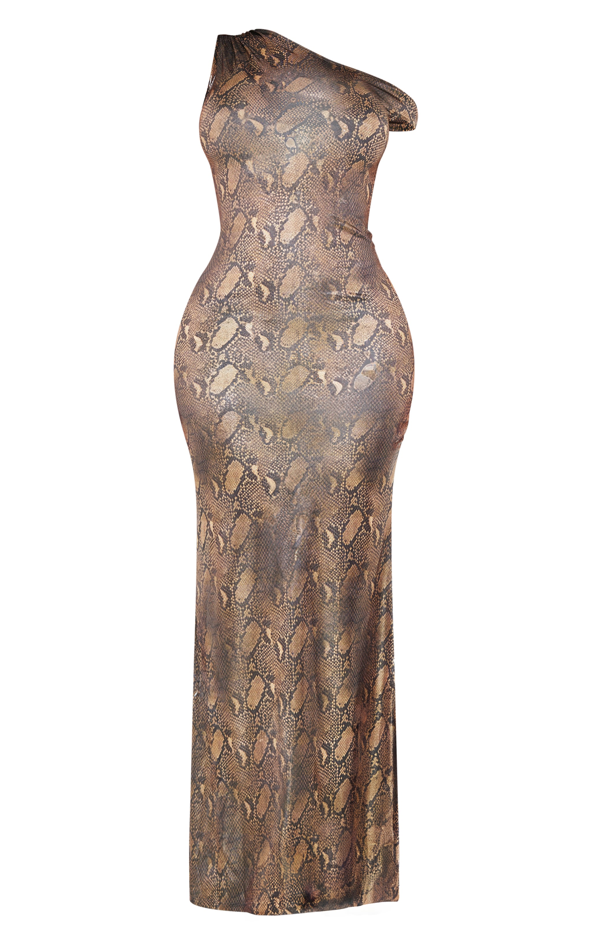 Shape Champagne Snake Wet Look Asymmetric Maxi Dress image 5