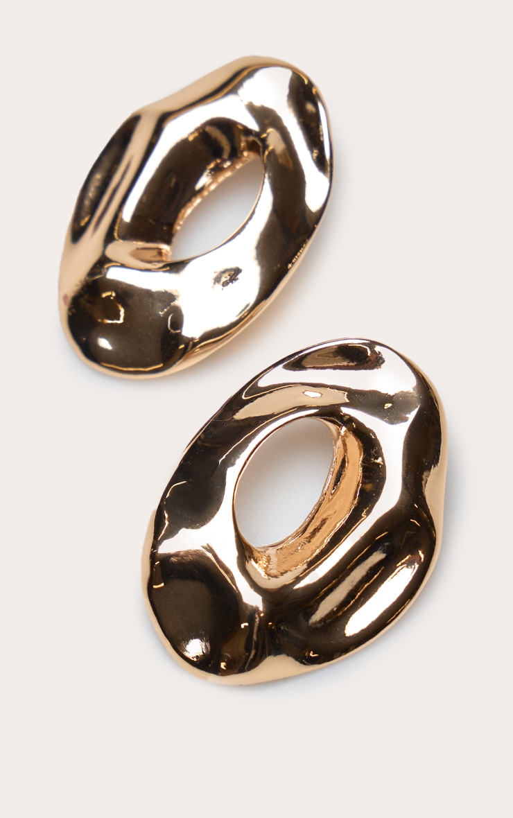 Gold Abstract Textured Statement Earrings image 3