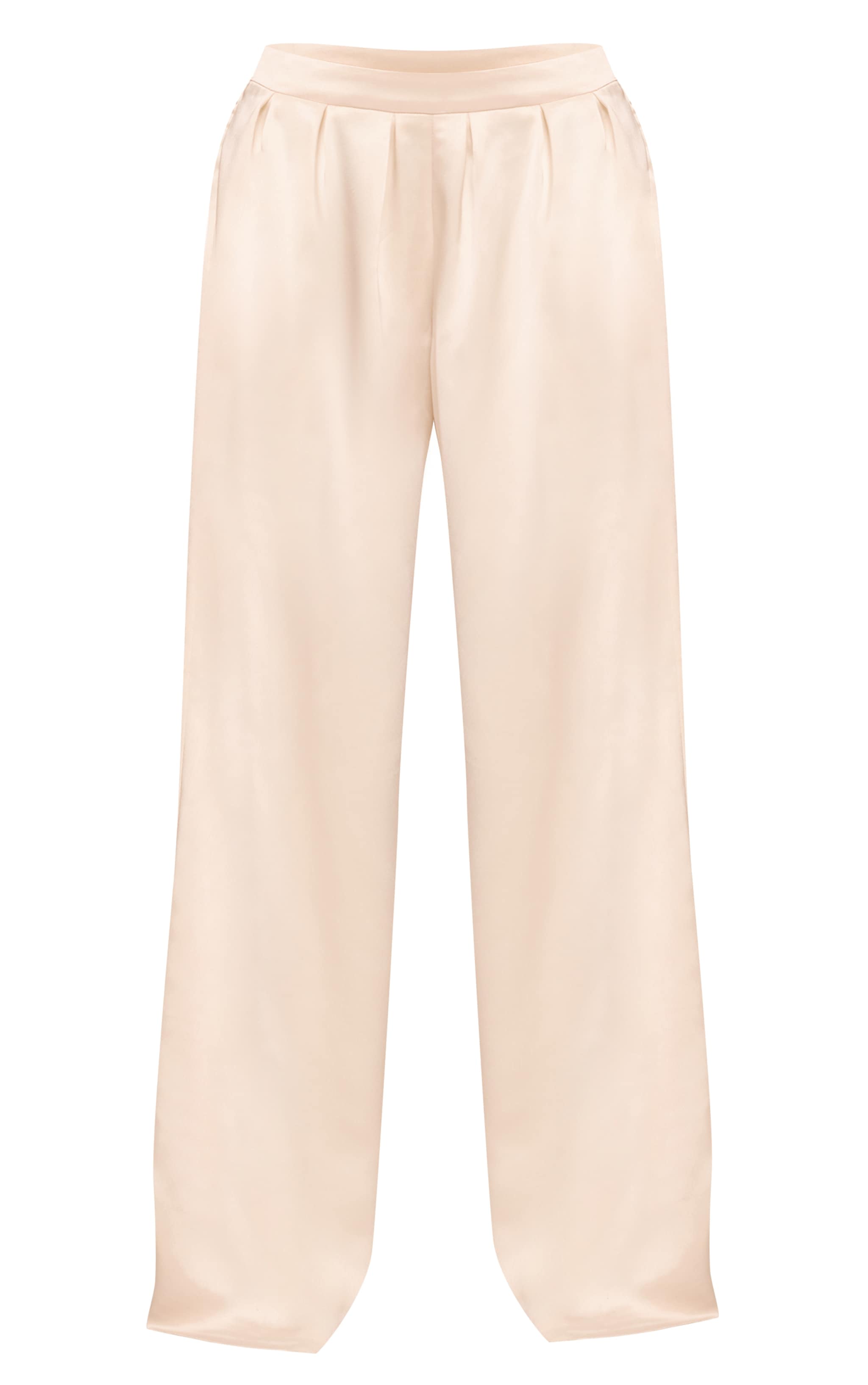 Cream Satin Pleated Wide Leg Pants image 5