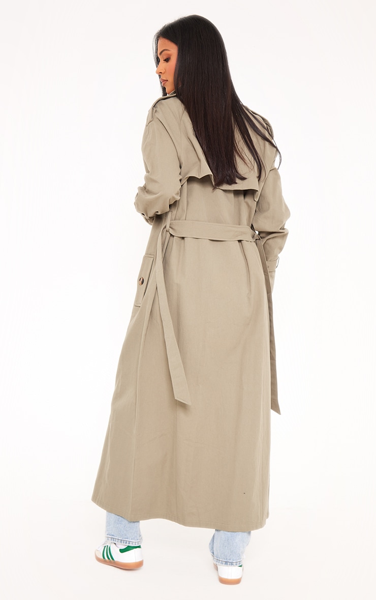 Tall Khaki Panel Detail Belted Trench Coat image 2