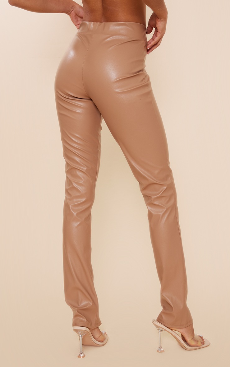 Stone Faux Leather High Waisted Seam Detail Split Hem Pants image 3