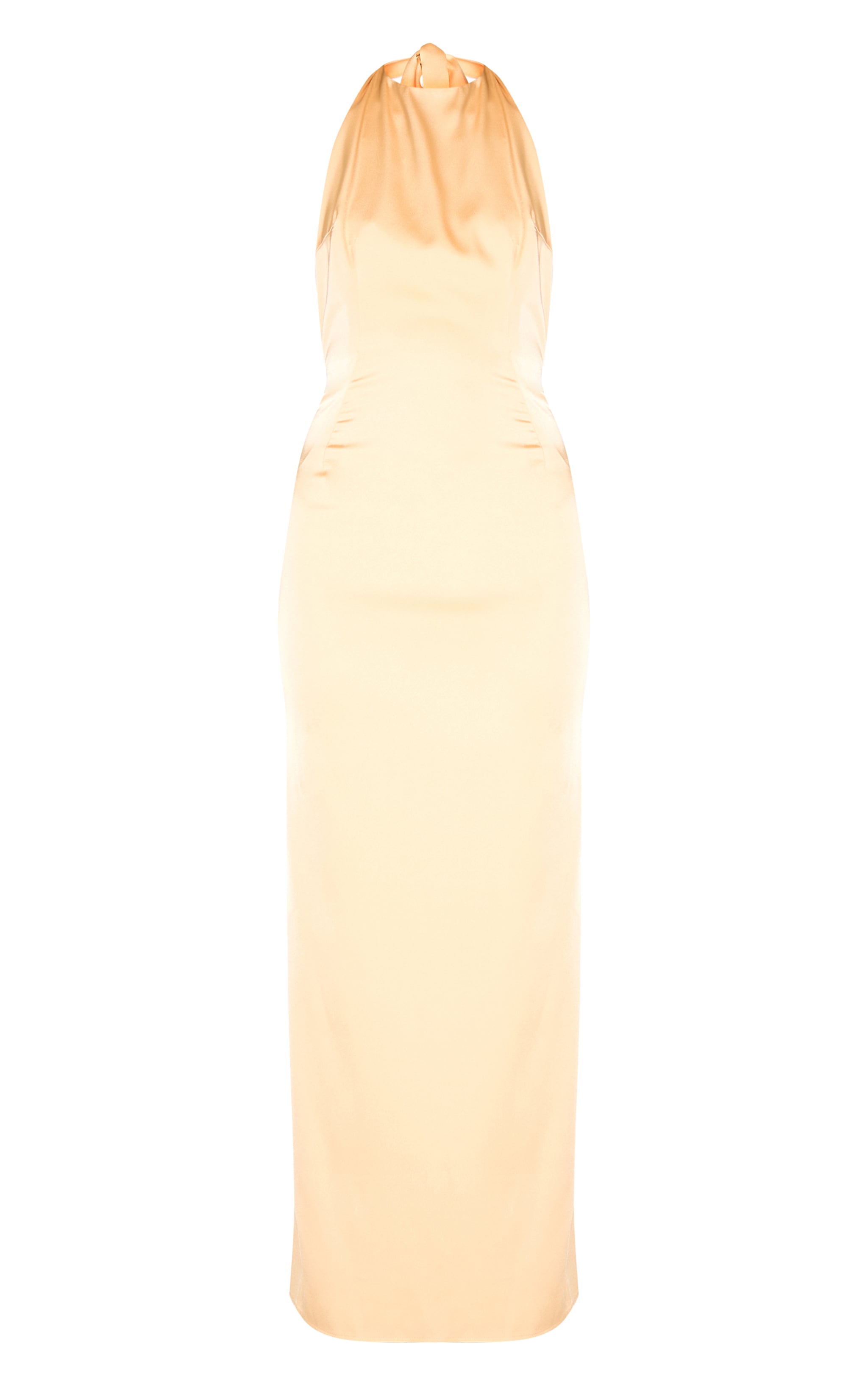 Butter Yellow Satin Halter Flared Maxi Dress image 5