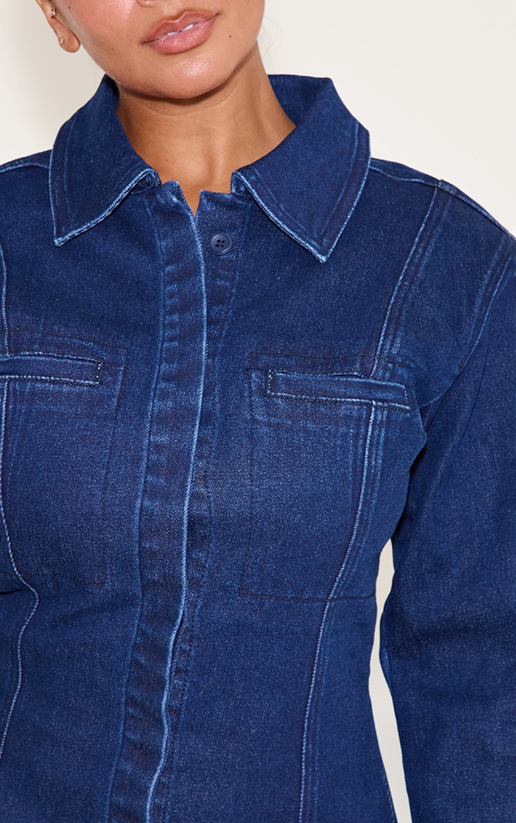 Sculpt Robe mini coupe trapèze en denim stretch indigo image 4