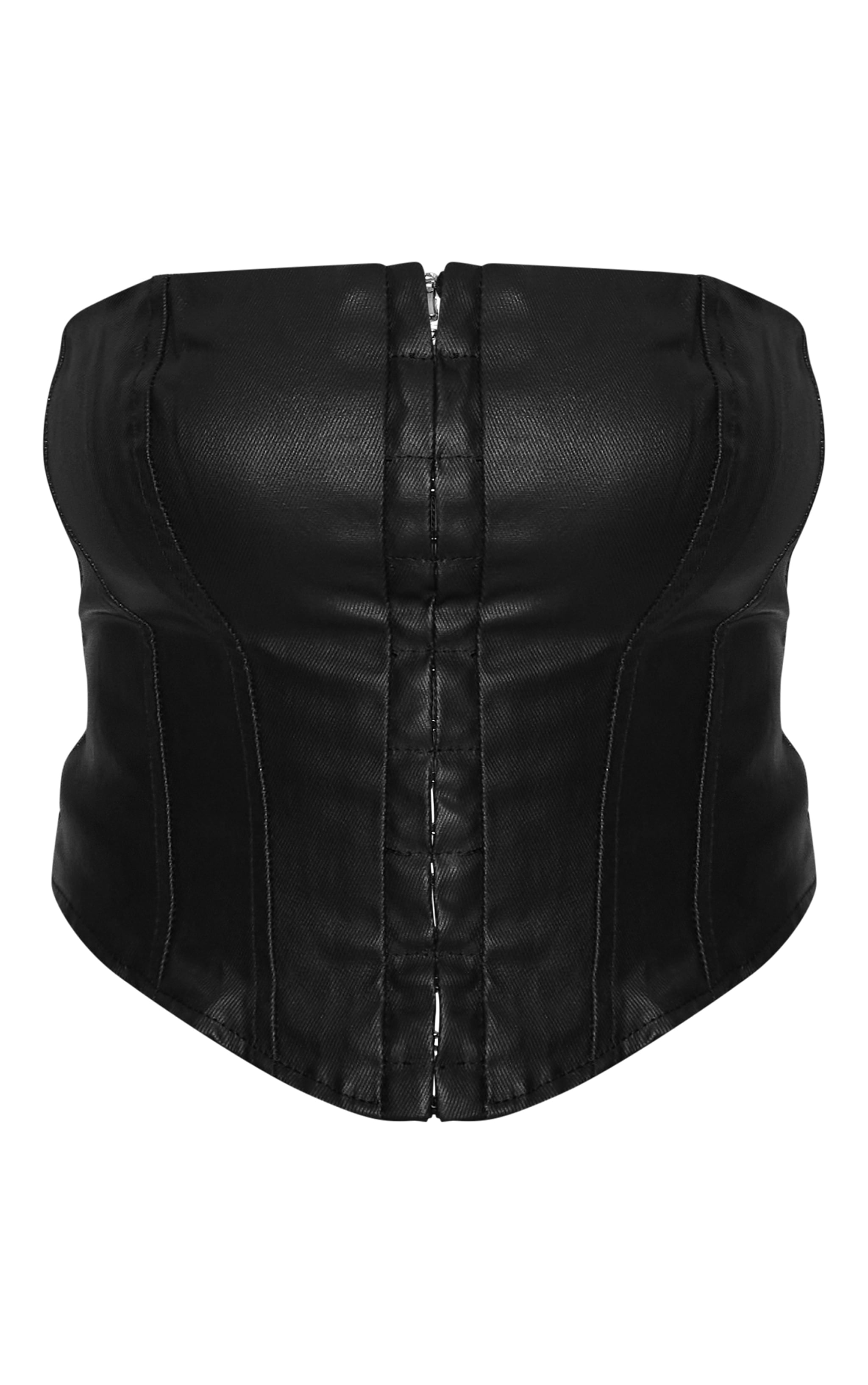 Plus Black Coated Denim Corset image 5