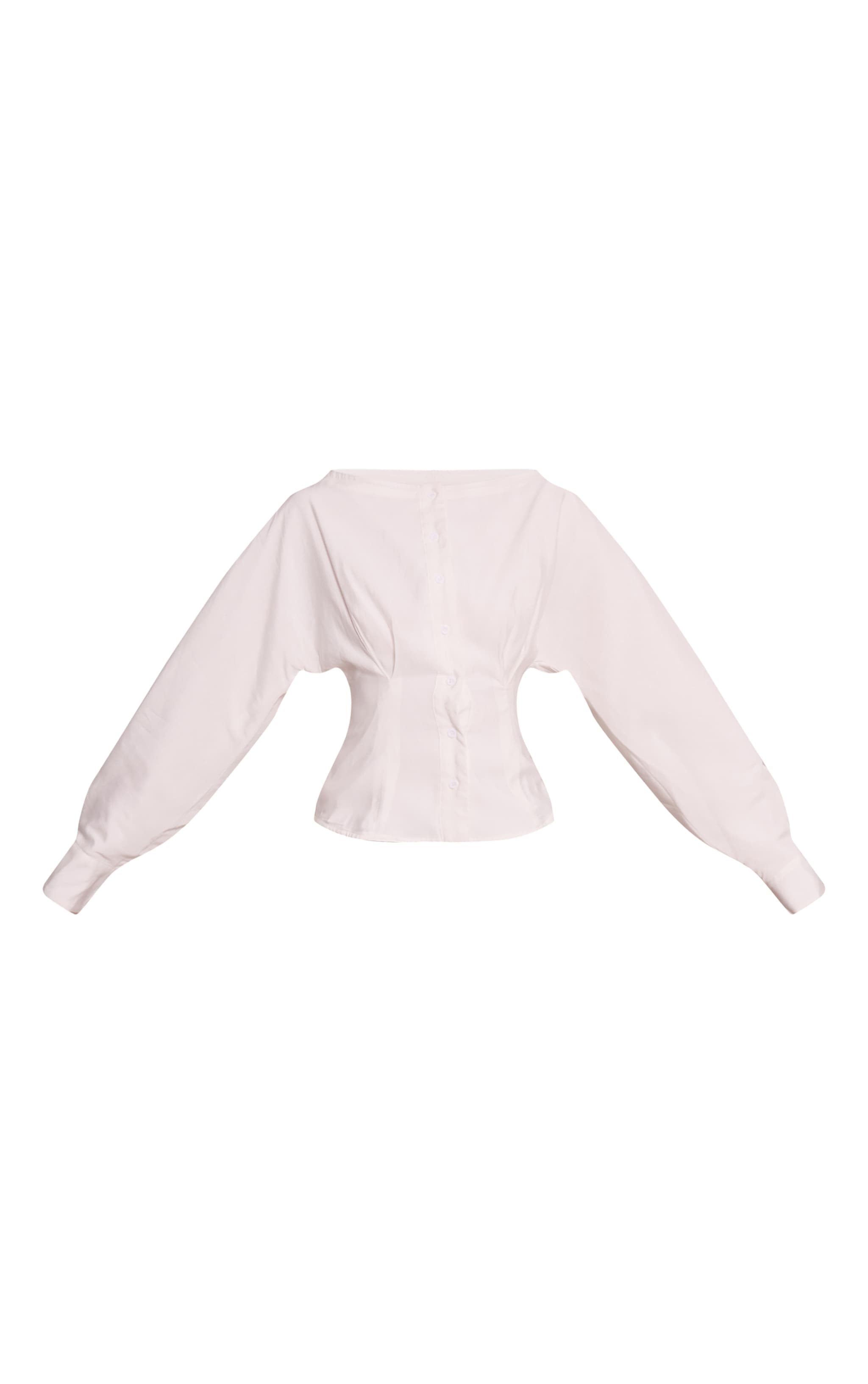White Collarless Detail Long Sleeve Shirt image 5