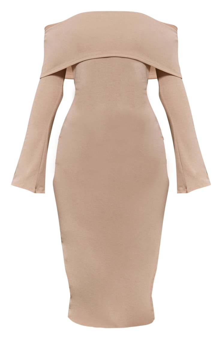 Beige Contour Bardot Flare Sleeve Midaxi Dress Dresses PLT KSA
