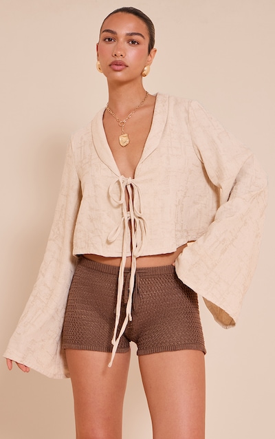 Mocha Fine Crochet Knit Drawstring Shorts