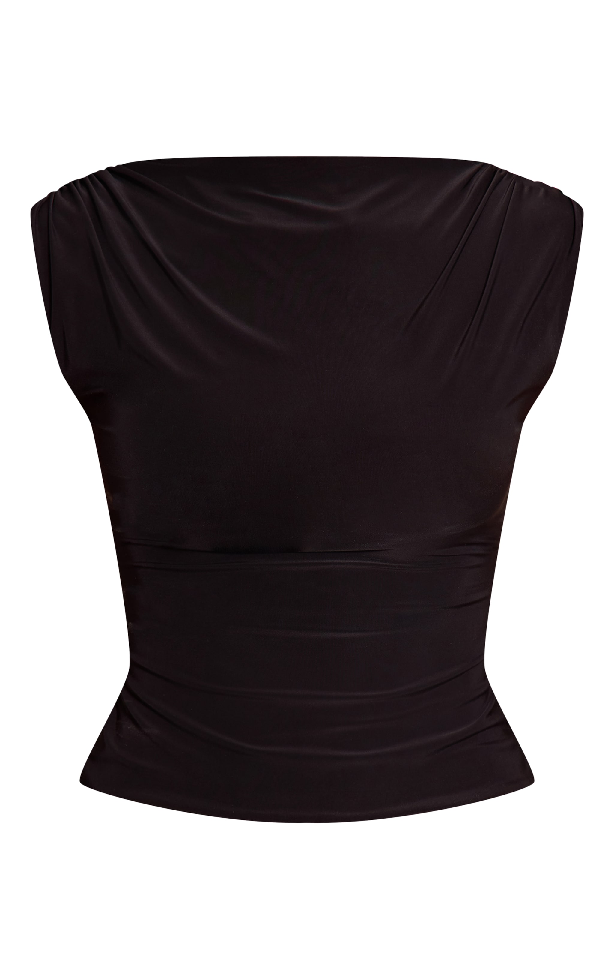 Black Double Layer Slinky Drape Detail Long Top  image 5