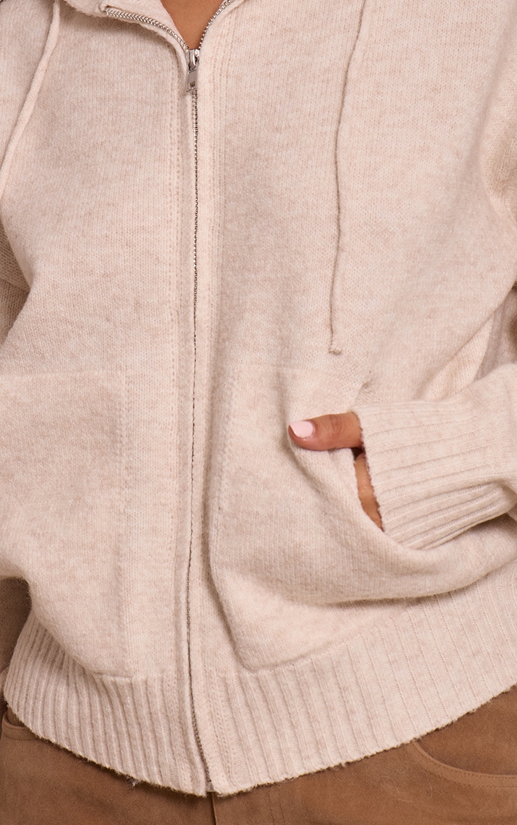 Petite Beige Zip Up Knitted Hoodie image 4
