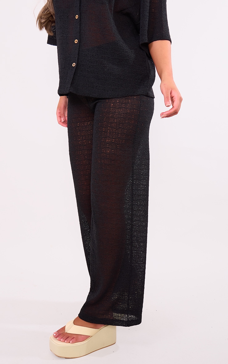 Black Textured Wide Leg Trousers image 2