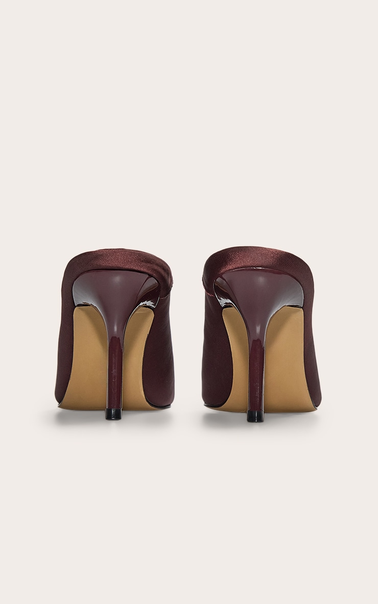 Chocolate Satin Point Toe Mid Stiletto Heeled Court Mules image 3