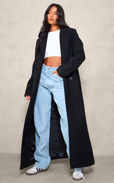 Tall Manteau long en laine noire oversize à épaules tombantes