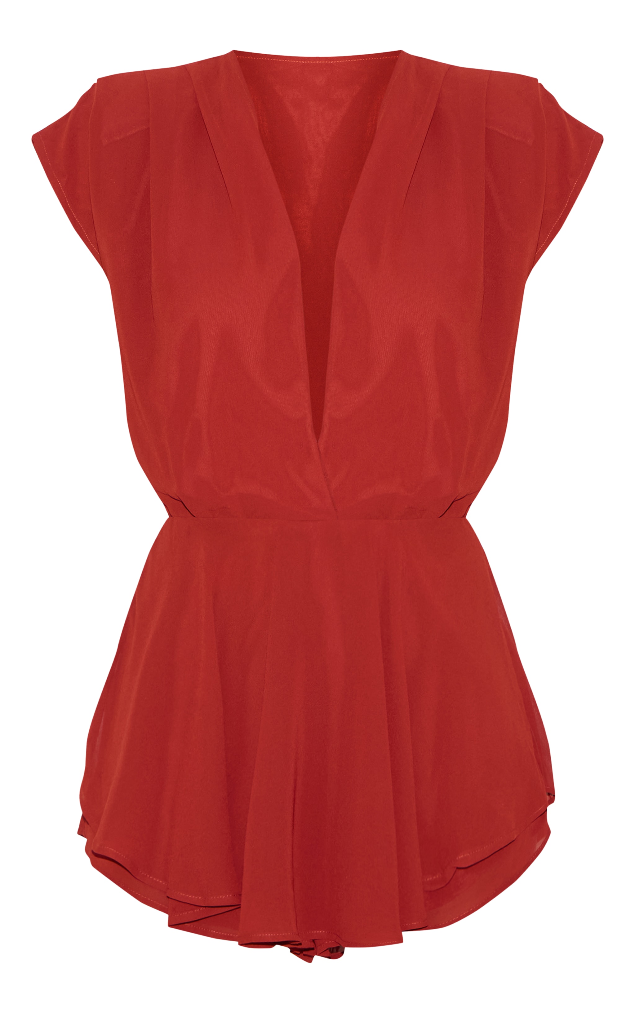 Rust Chiffon Extreme Plunge Neck Floaty Romper image 1