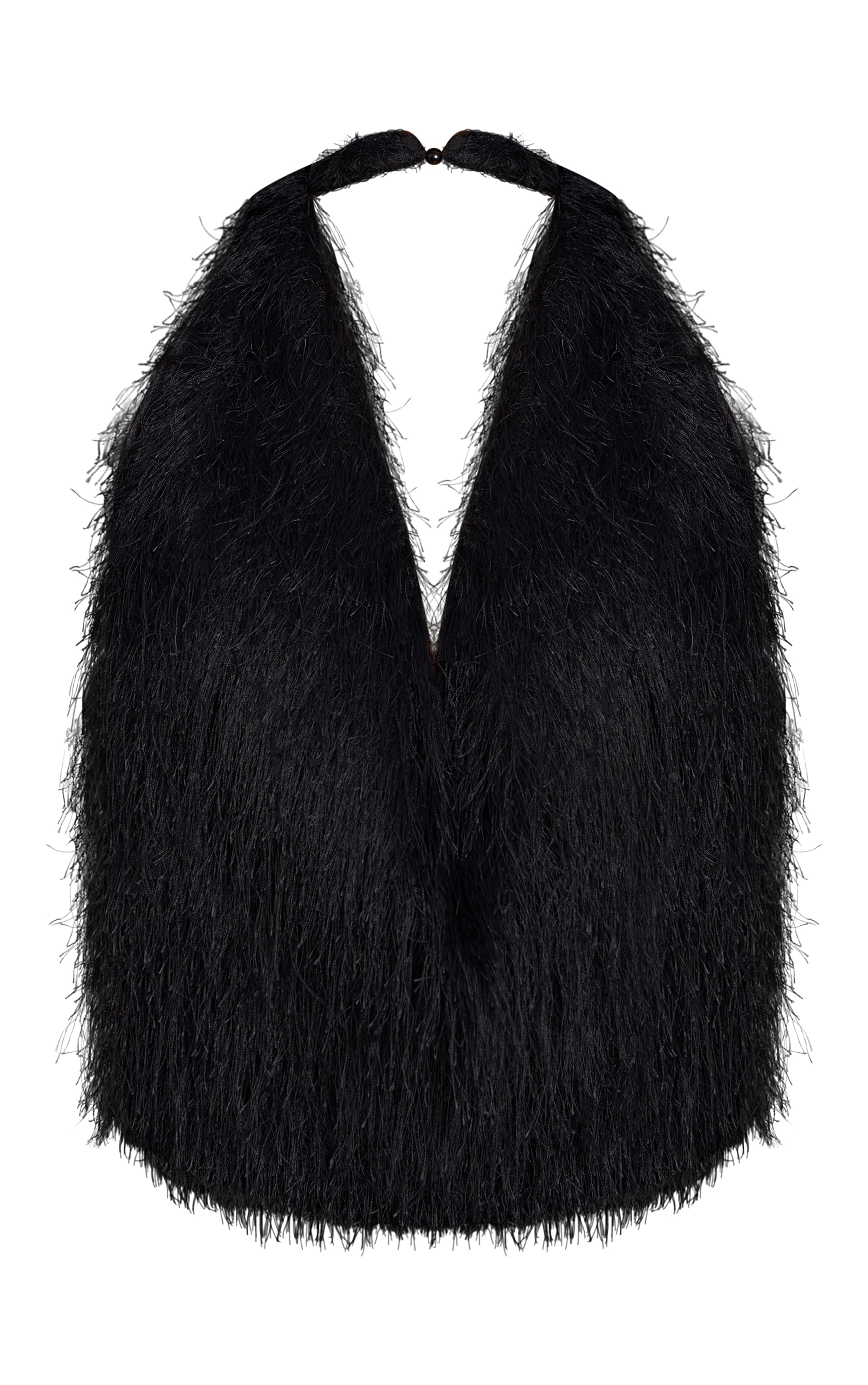 BLack Textured Faux Fur Cowl Neck Top image 5