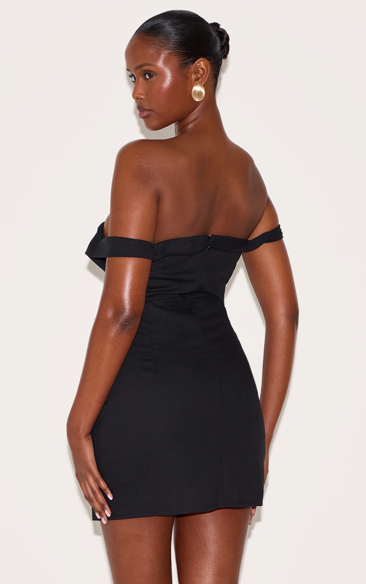 Black Draped Bardot Corset Bodycon Dress | Dresses
