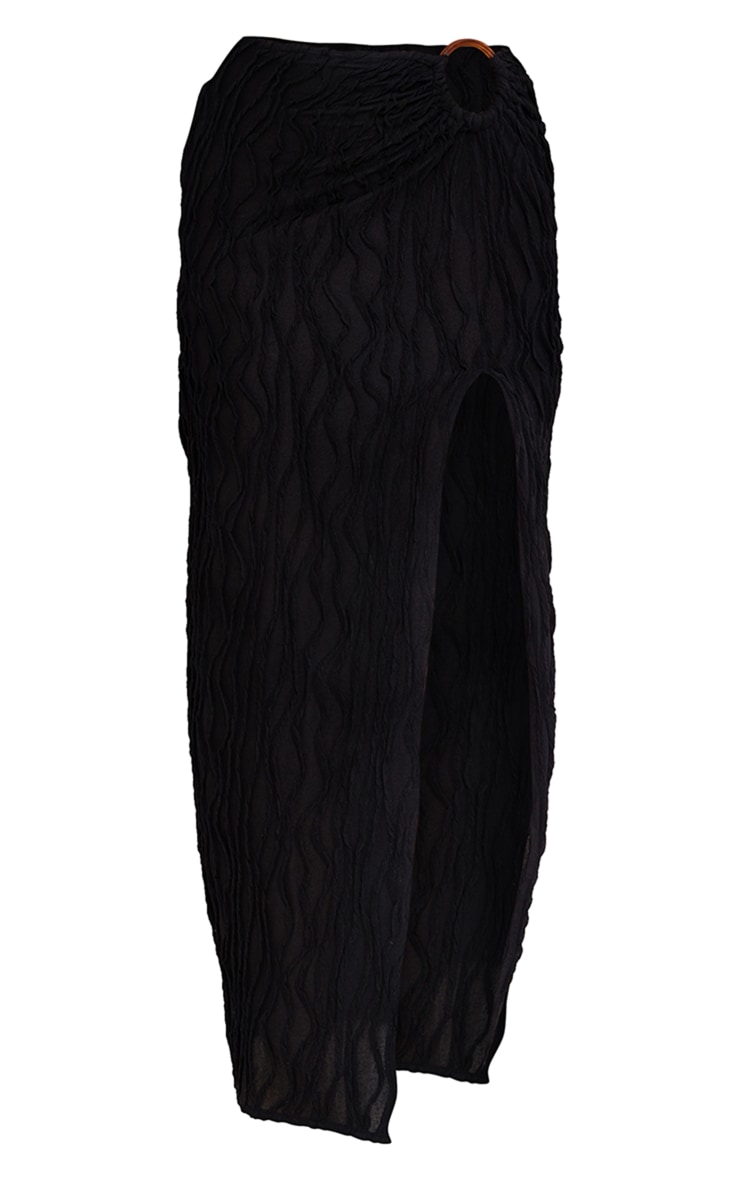 Black Textured O-ring Front Maxi Skirt image 5