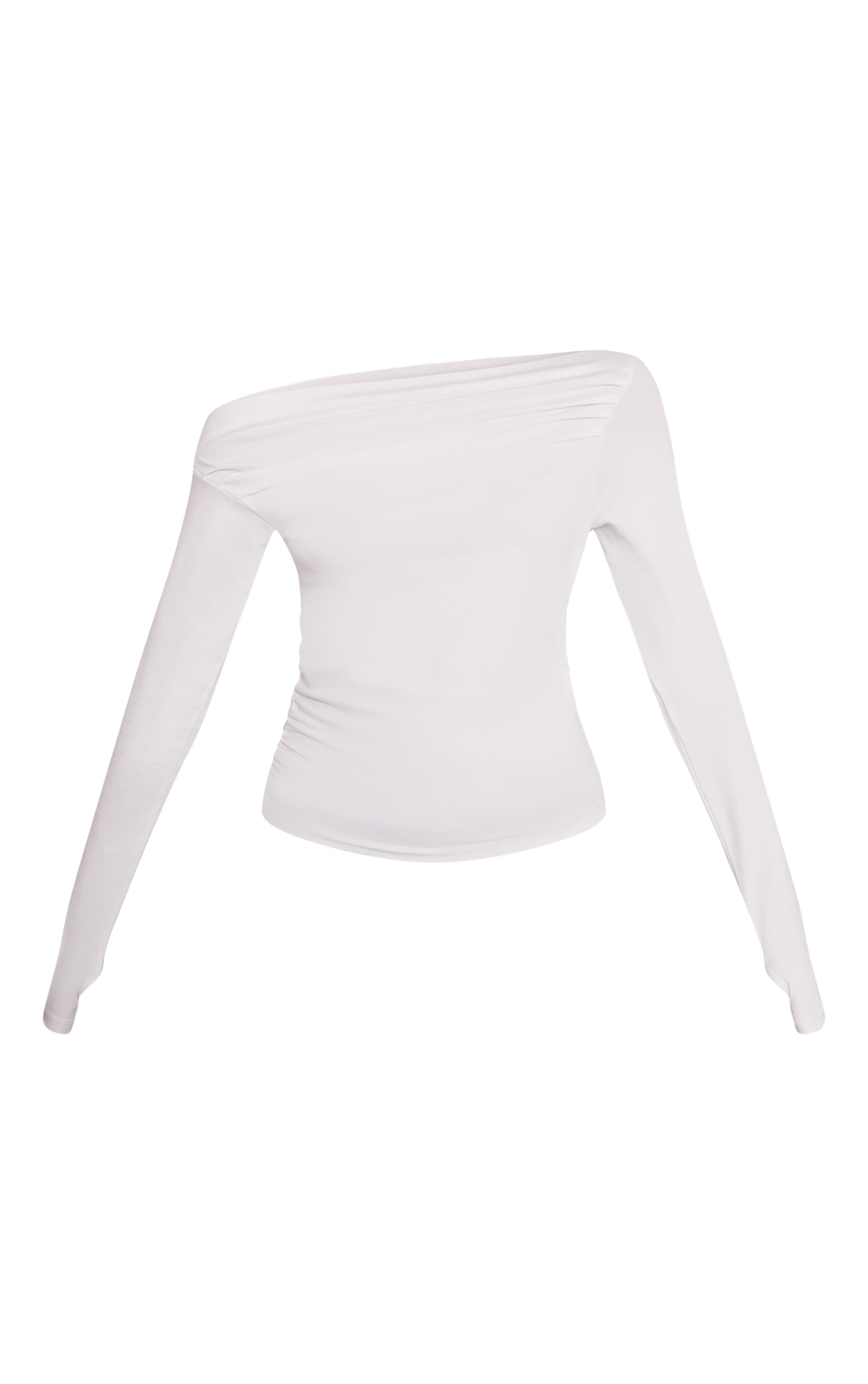 White Soft Cotton Ruched Asymmetric Long Sleeve Top image 5