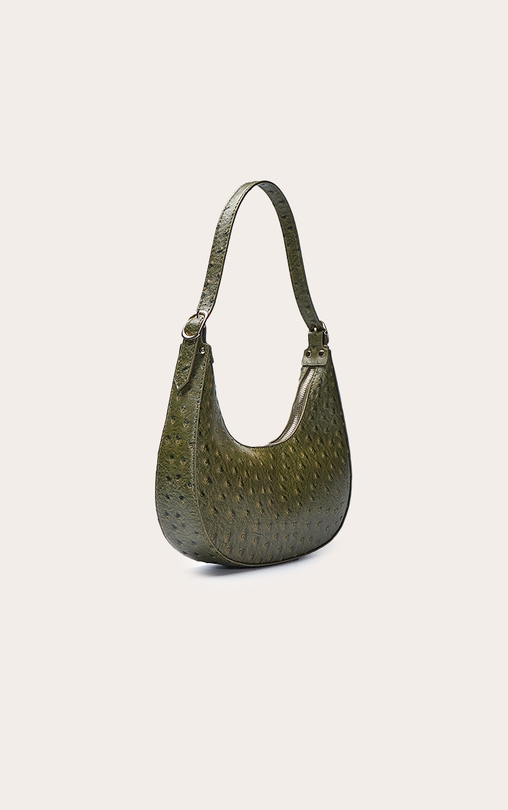 Khaki Ostrich PU Curved Shoulder Bag image 3