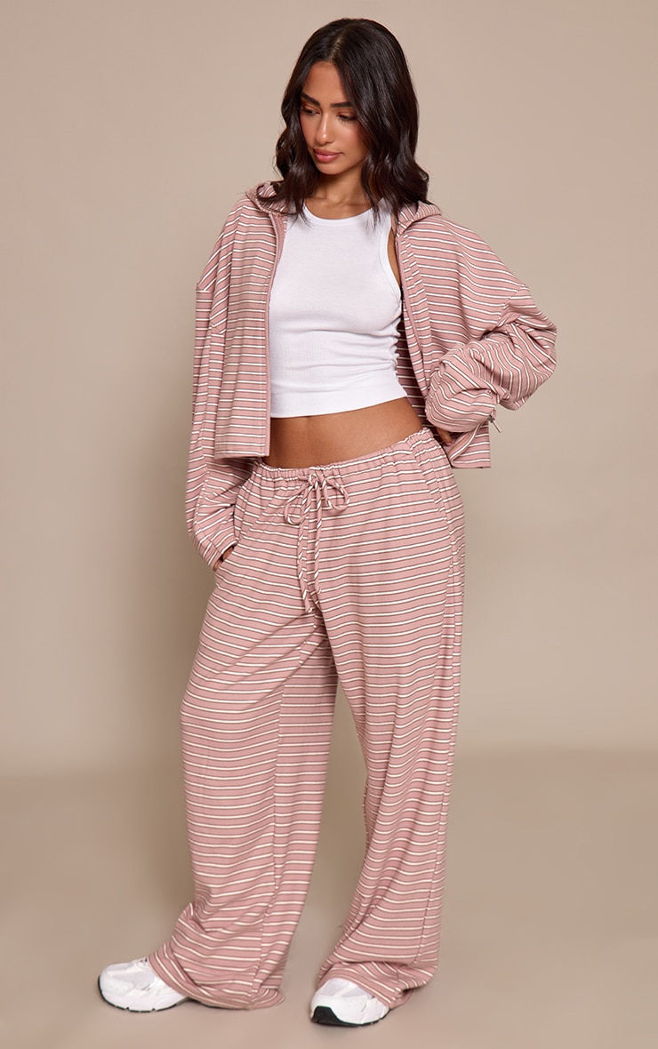 Petite Pink Striped Soft Fleece Straight Leg Joggers image 2