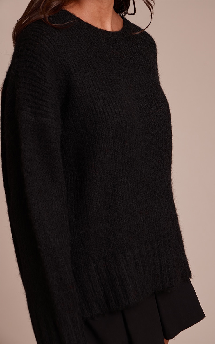 Black Rib Detail Oversized Sweater image 4