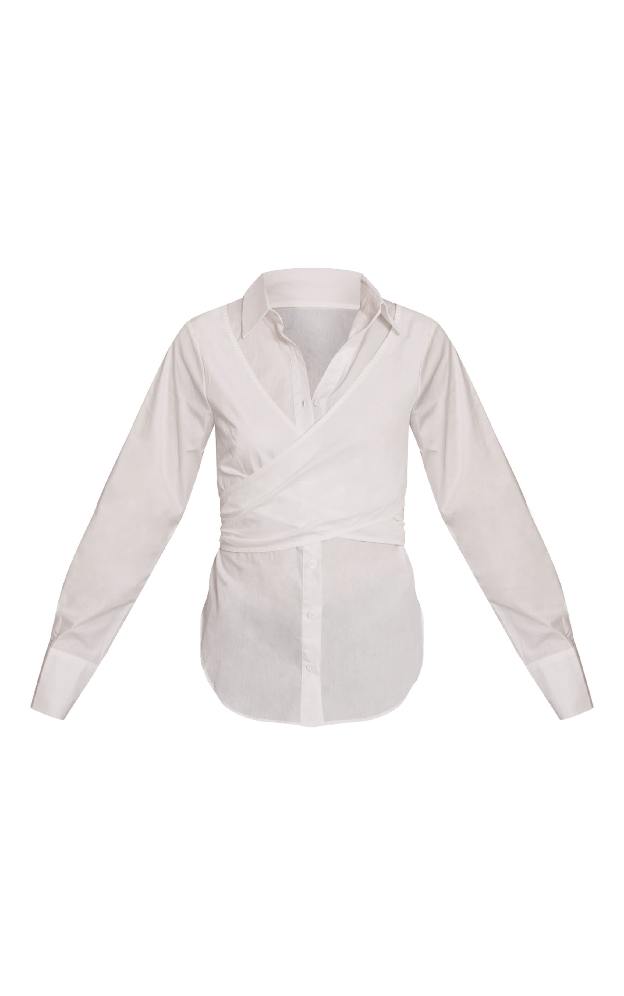 White Cotton Wrap Detail Longline Shirt image 5