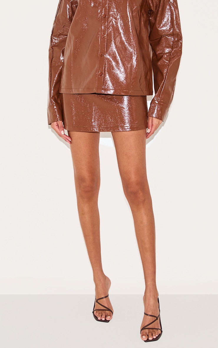 Chocolate Faux Leather Mini Skirt image 2
