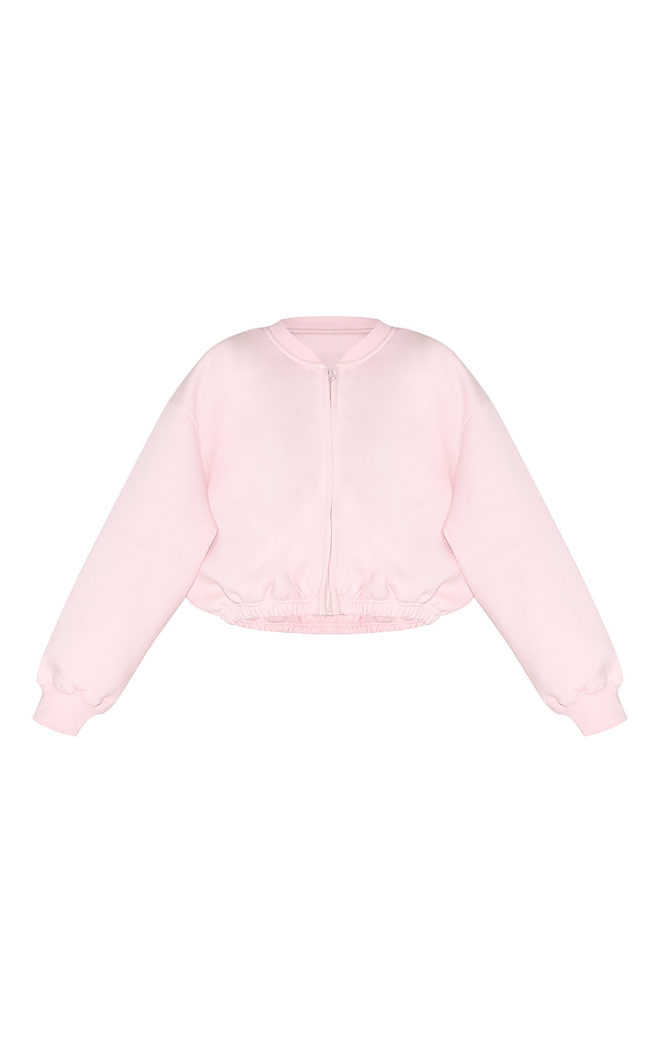 Baby Pink Drawcord Waist Cropped Zip Up Sweatshirt image 5