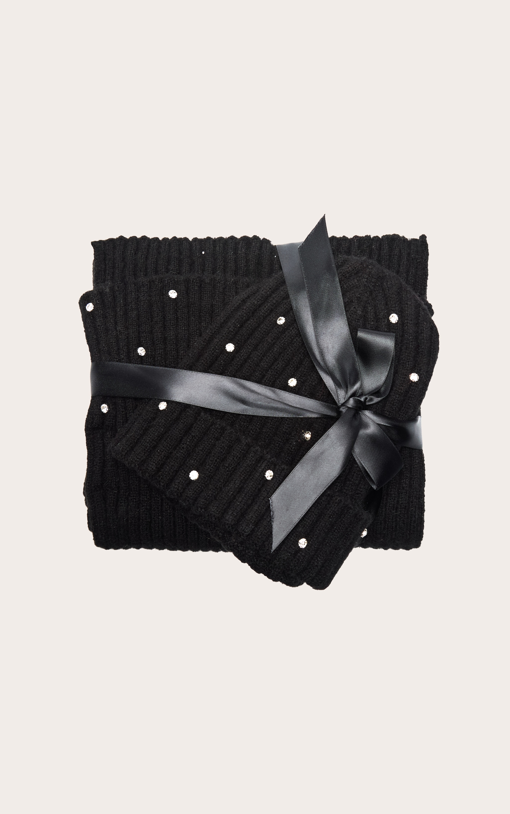 Black Ribbed Diamante Hat and Scarf Gift Set image 1