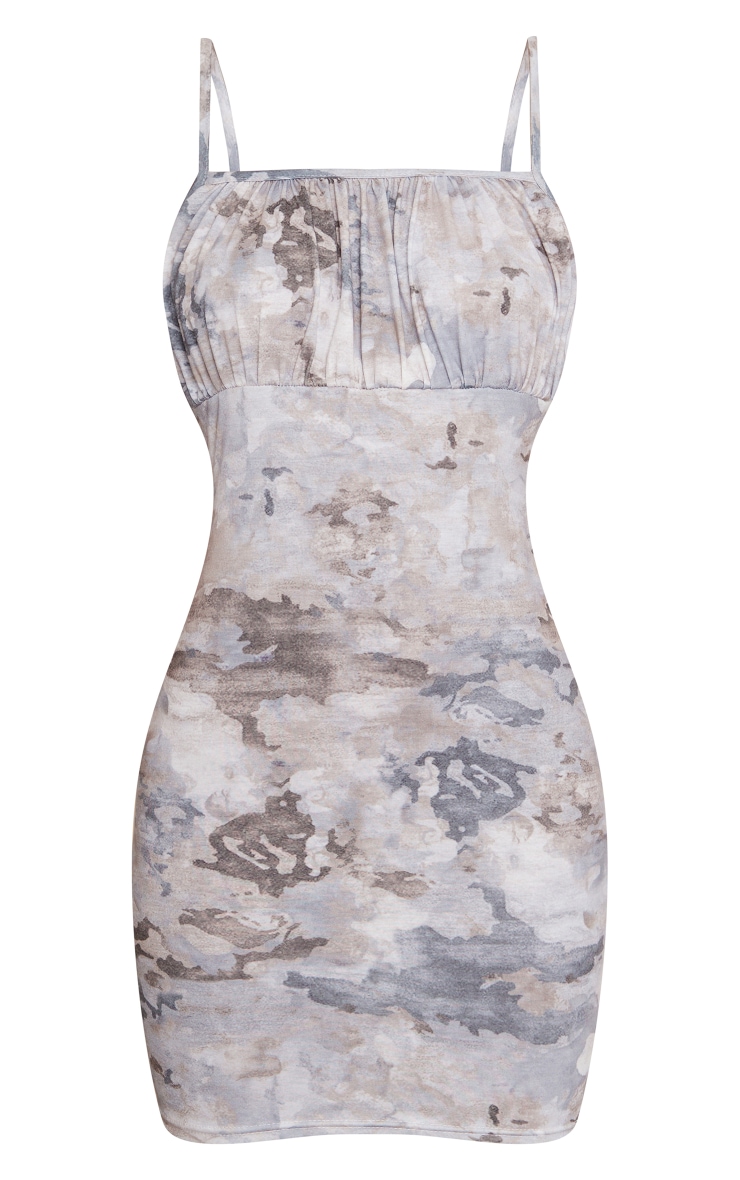 Grey Abstract Print Strappy Bodycon Dress image 5