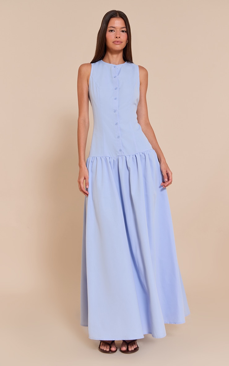 Light Blue Button Down Drop Waist Maxi Dress image 1