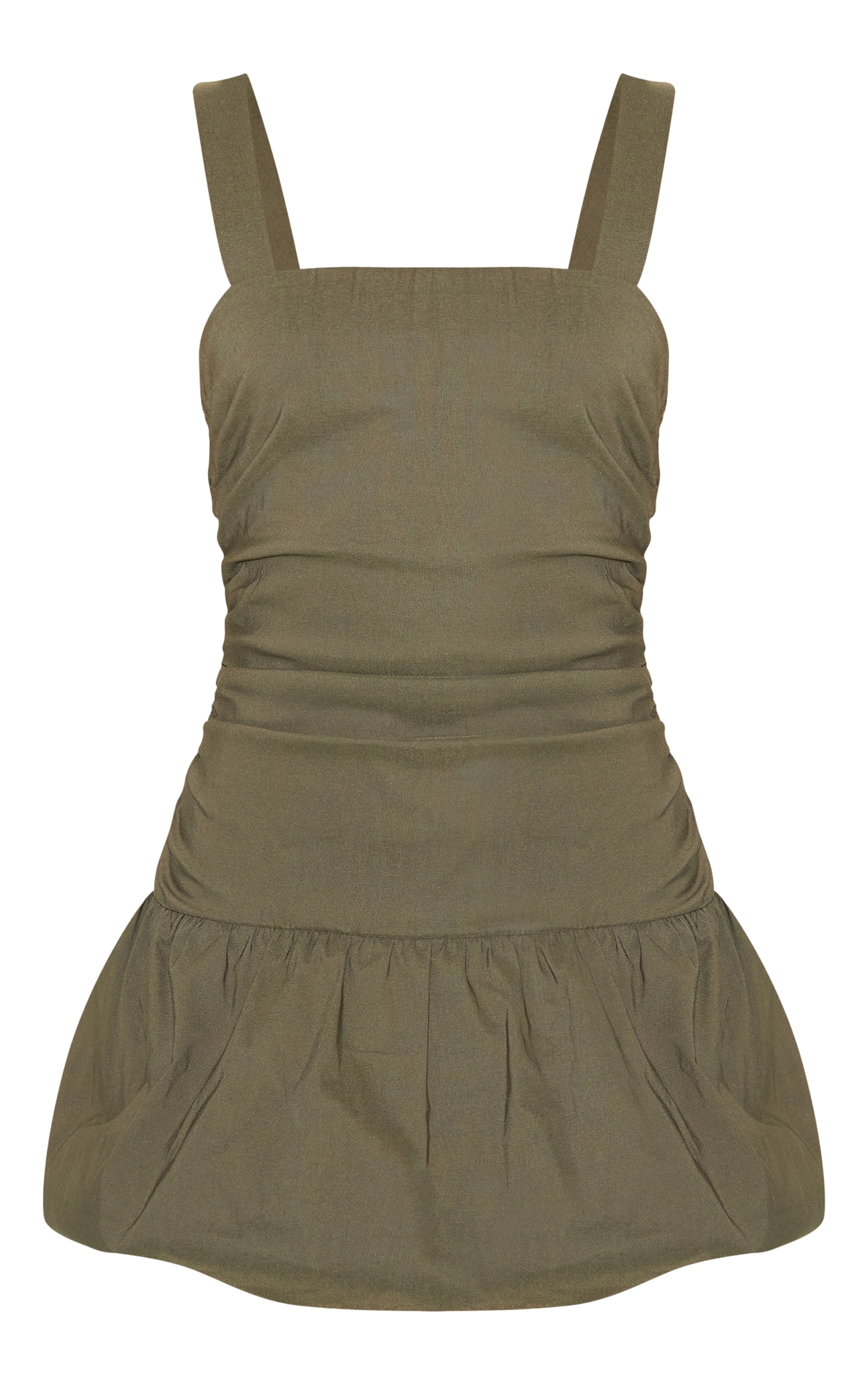 Khaki Strappy Ruched Puffball Dress image 5