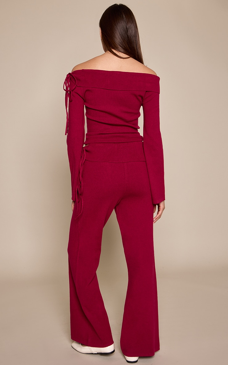 Cherry Foldover Tie Side Knitted Wide Leg Pant  image 2