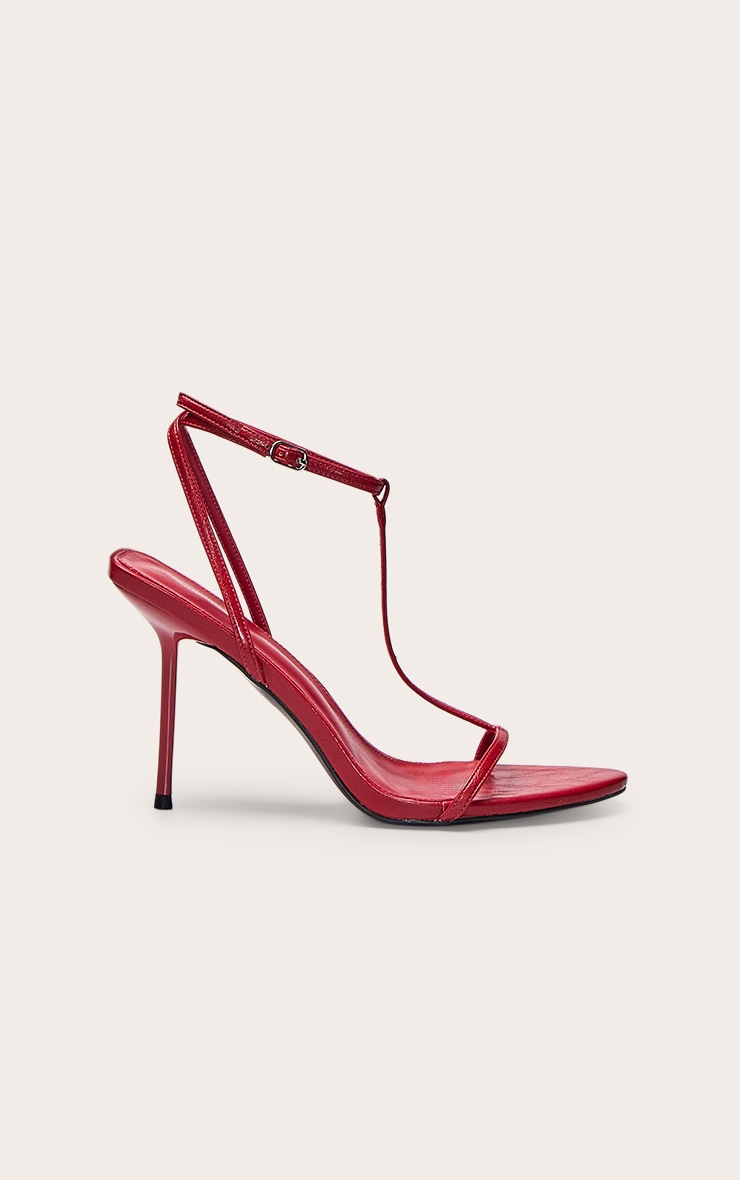 Red T Bar Almond Toe Heeled Sandals image 2